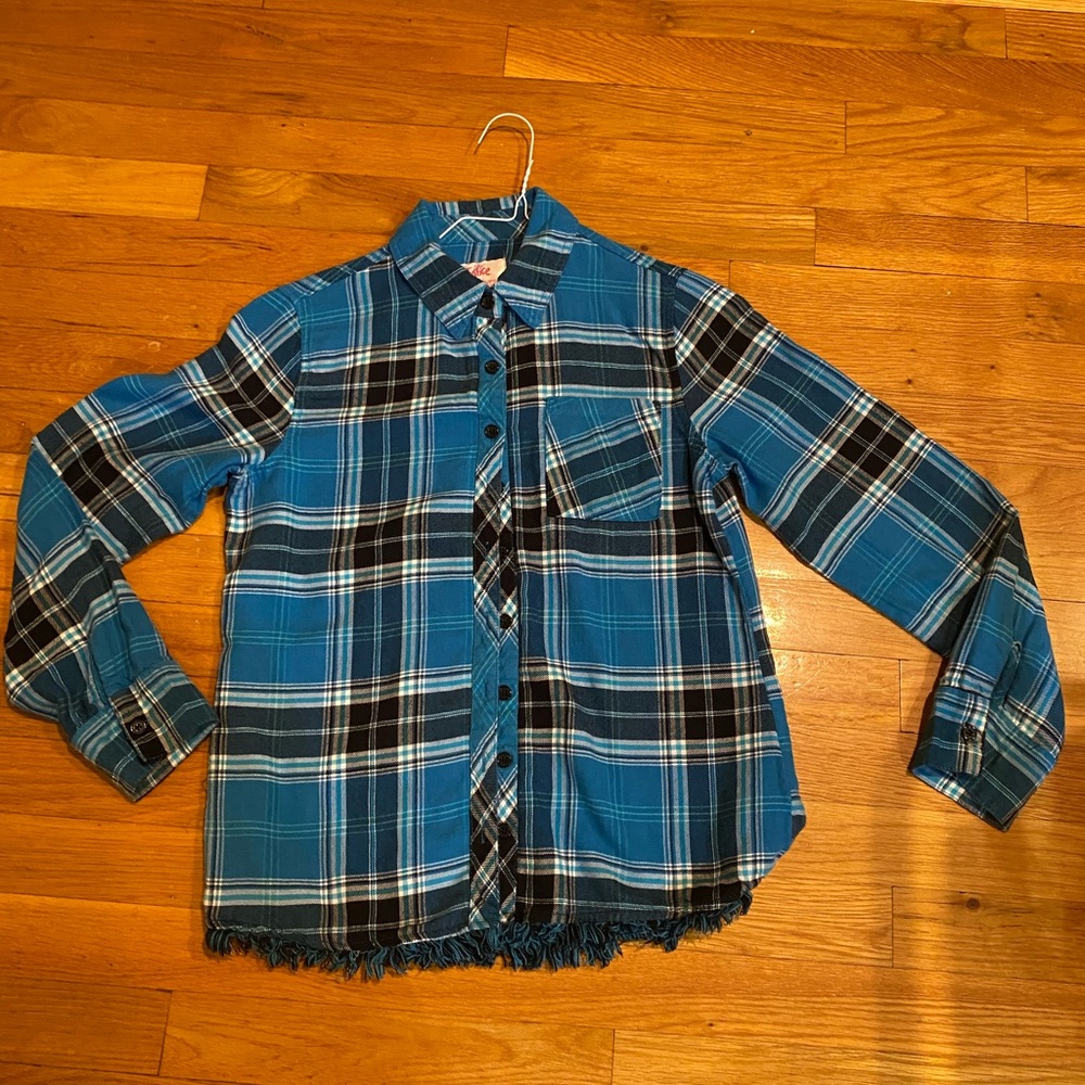Justice Blue and Black Plaid Button Down Shirt